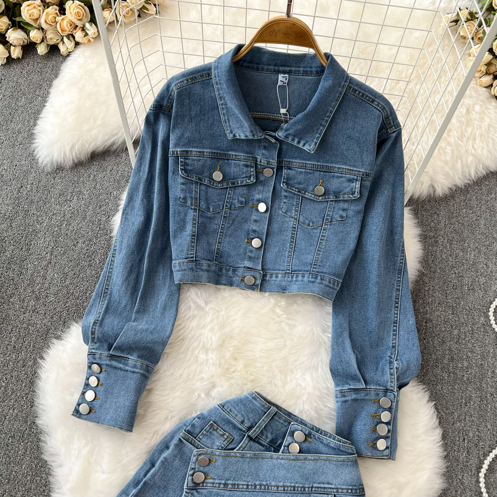 Women's loose-fit denim jacket set