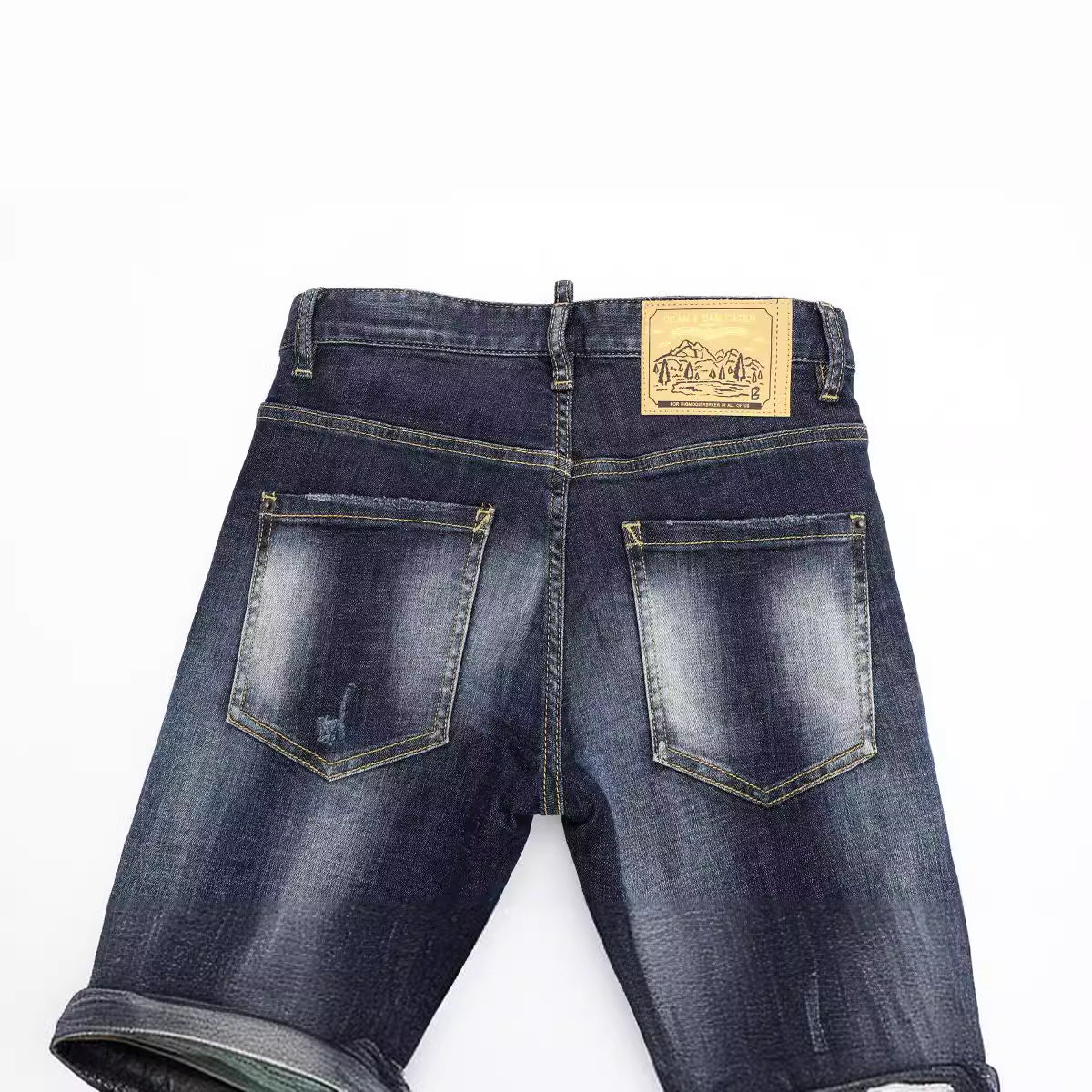 Stretch Washed Inkjet Ripped Tight Jeans Men's Pants