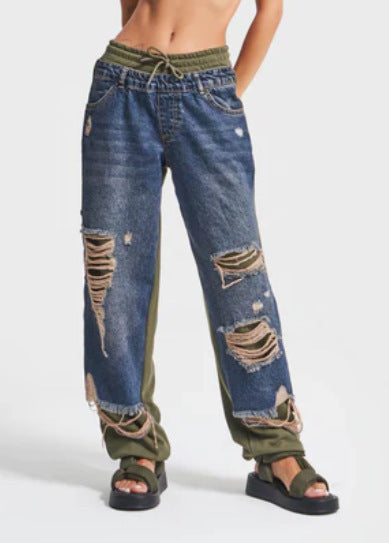 Ripped Laced-Up Street Jeans