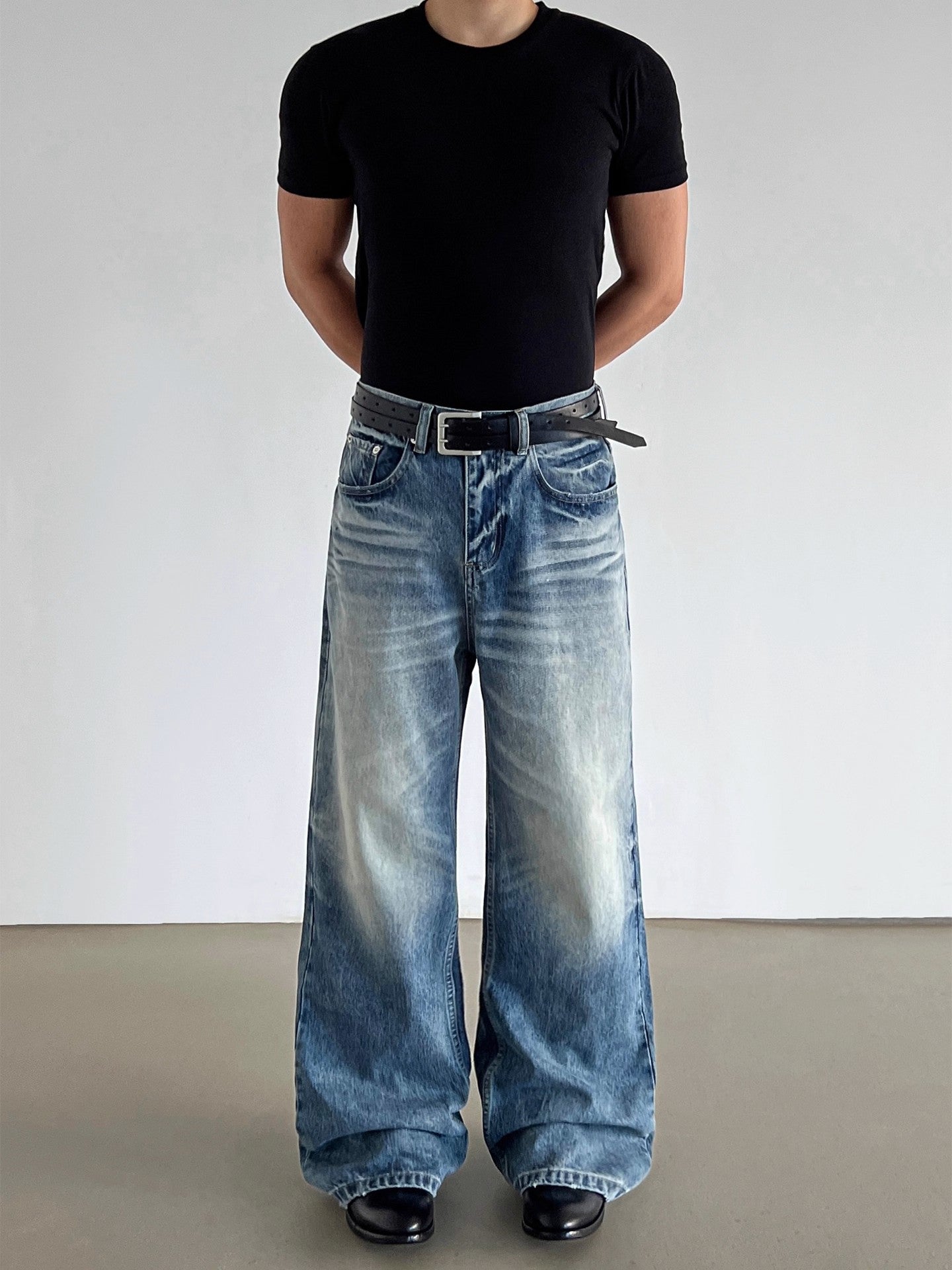 American-Style Washed Denim Jeans for Men