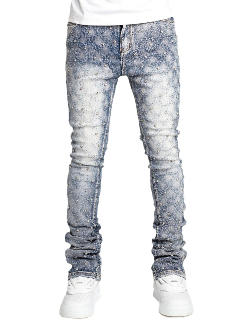 Stretch pearl layered jeans