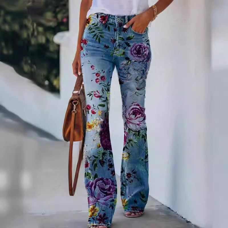 Women's Printed Casual Pants with Flared Design