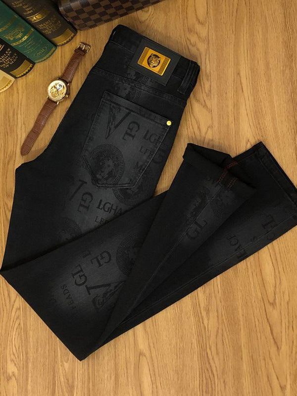 Men's Lion Print Slim-Fit Jeans