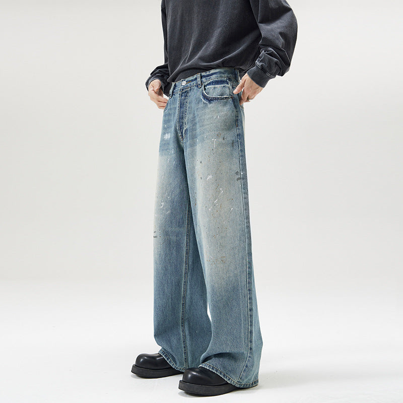 Wash wide-leg jeans with ink