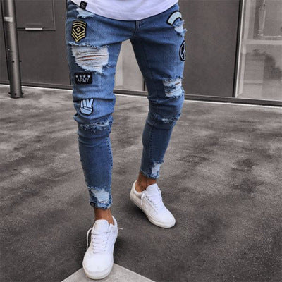 Men's Ripped Skinny Jeans with Zipper Details