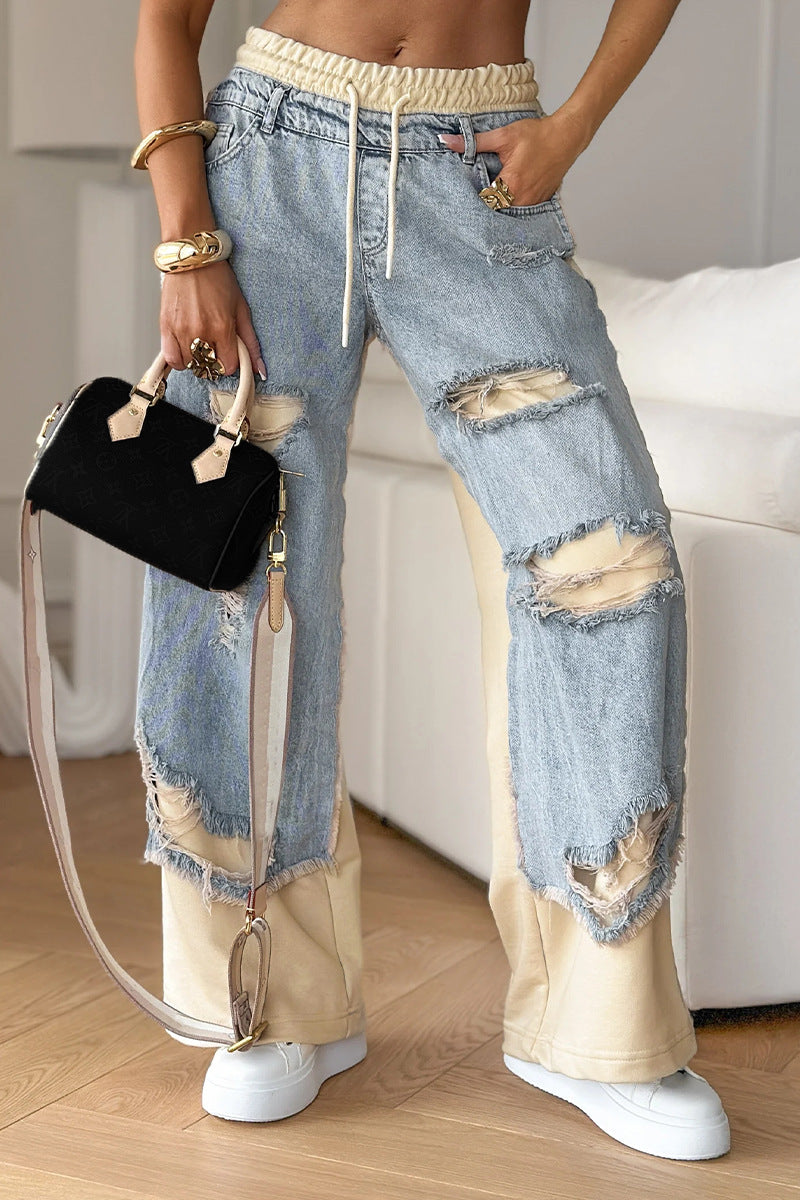 Ripped Laced-Up Street Jeans