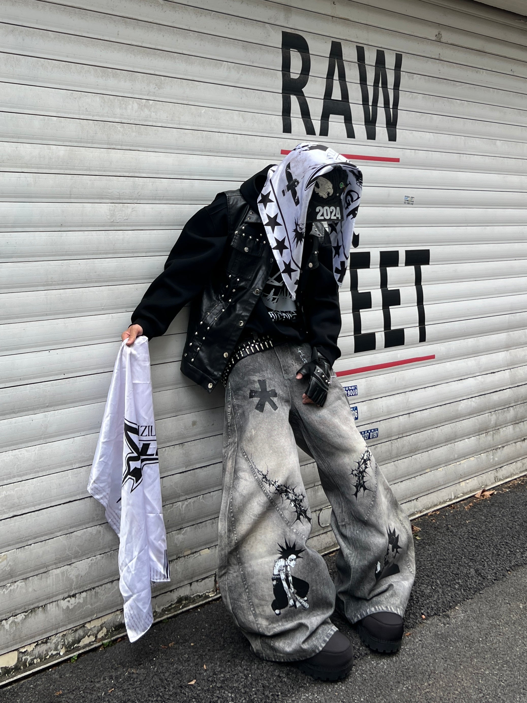 Baggy Unisex Dirty-Dye 3D Printed Denim Pants