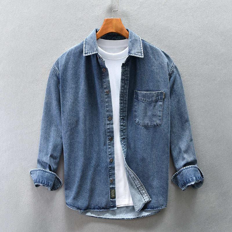 Loose-sleeved denim shirt