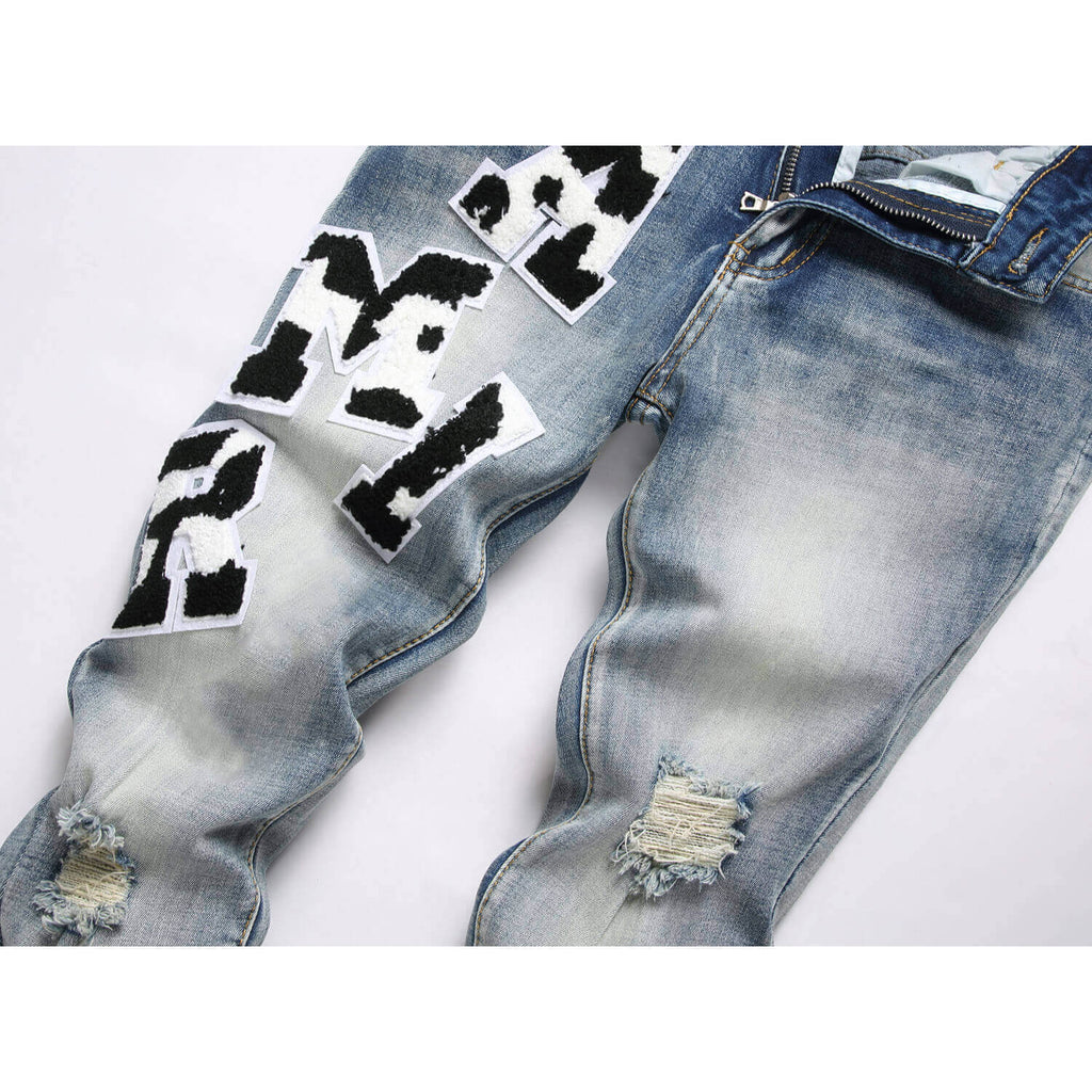 Amiri Embroidery Street fashion Distressed jeans