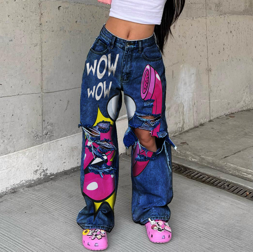 High-waisted street jeans