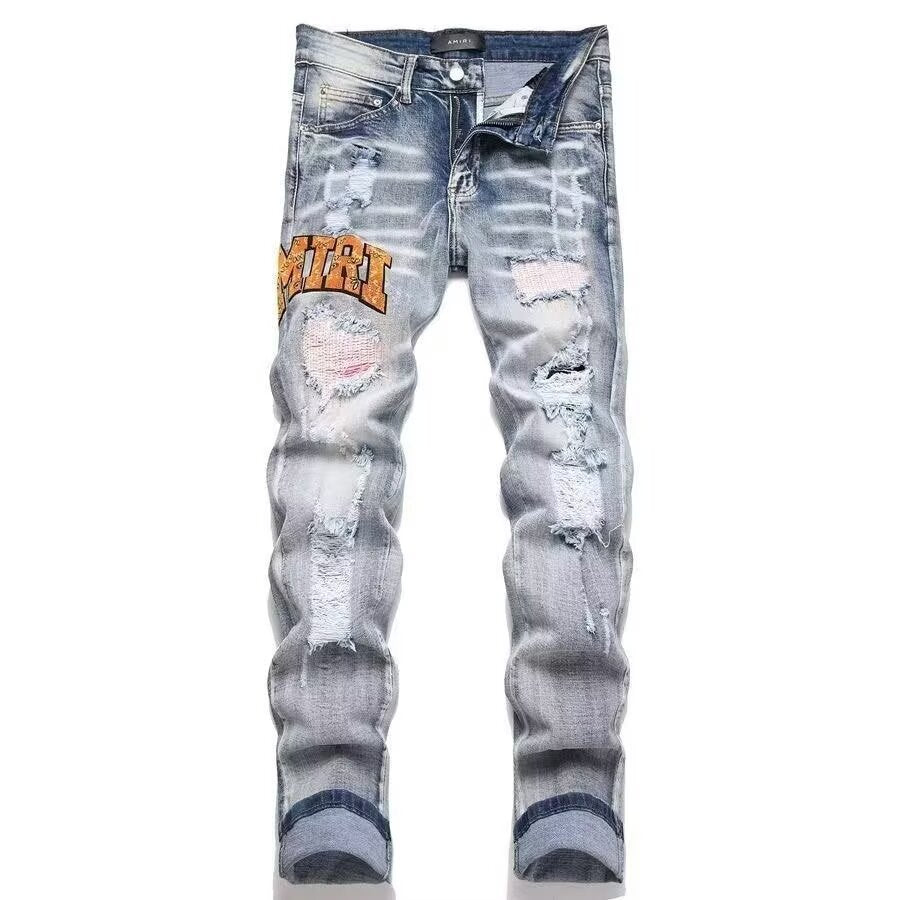 Amiri Slim Fit Embroidered Patch Denim Pants for Men