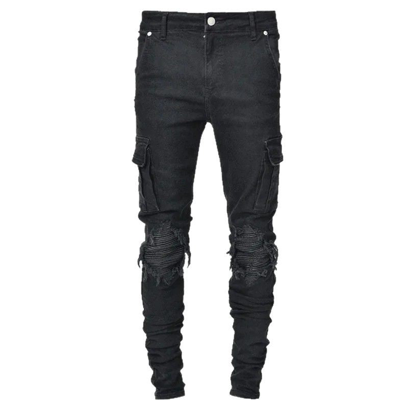 Men's Slim-fit Denim Pants with Multiple Pockets