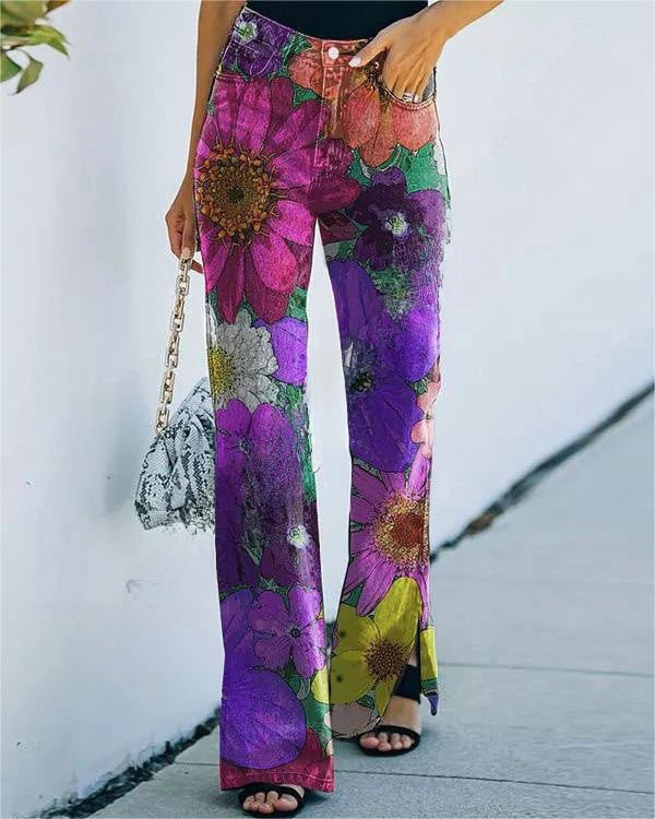 Women's Printed Casual Pants with Flared Design