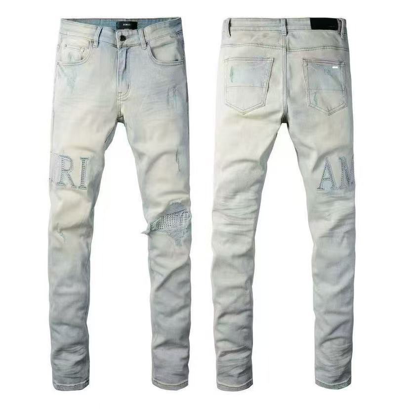 Slim Fit Embroidered Denim Jeans for Men