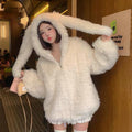 Cute Rabbit Ears Hooded Sweater Women's Winter Loose Cardigan