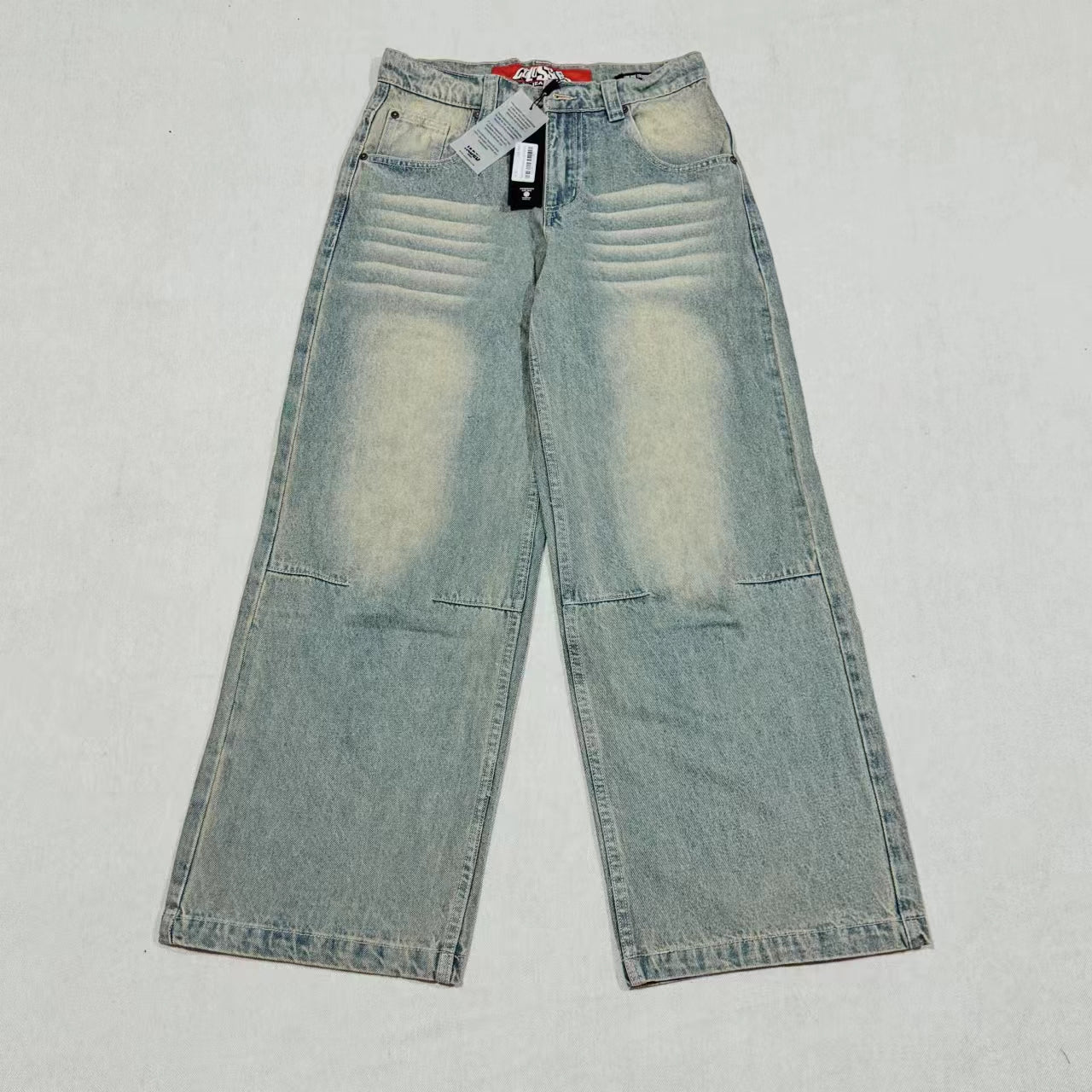 Loose Fit Light Wash Denim Bell-Bottom Jeans