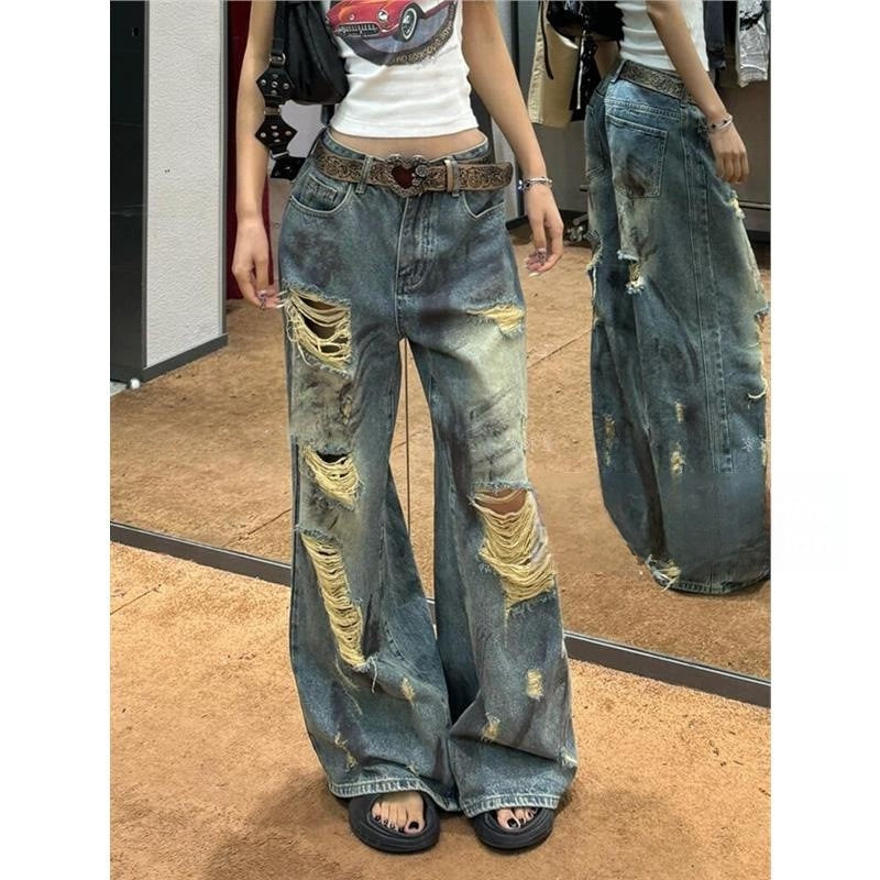 Ripped Dirty Dye High Waist Mop jeans