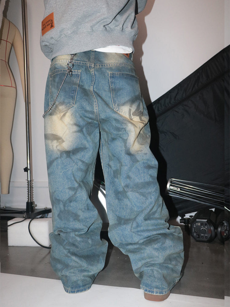 Baggy straight-Leg Washed Loose Jeans