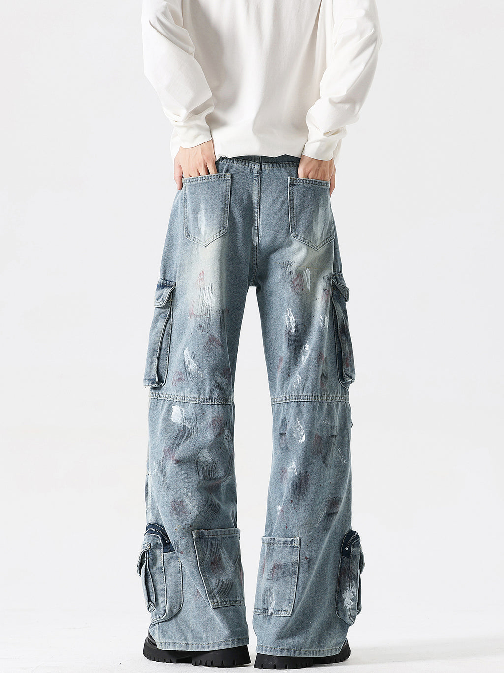 Retro splashed denim pants