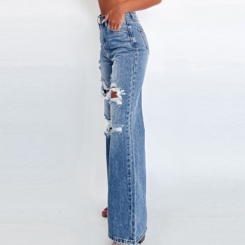 High-waisted denim pants for women