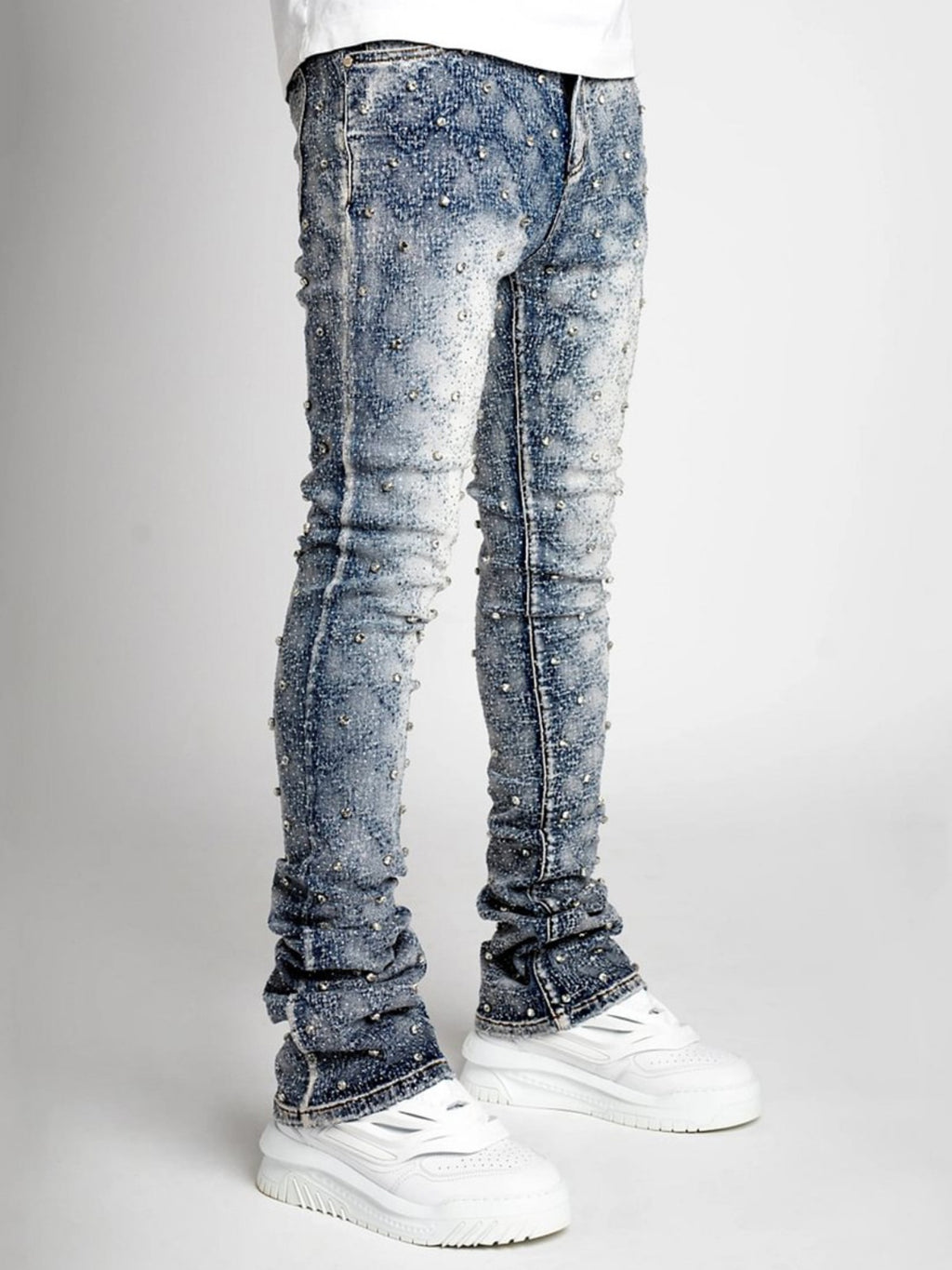 Stretch pearl layered jeans