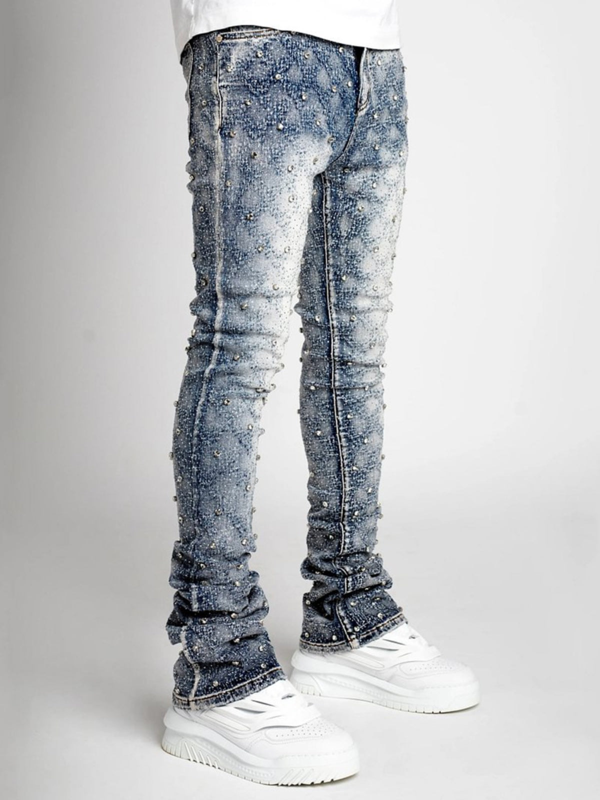 Stretch pearl layered jeans