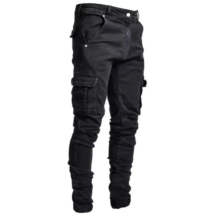 Men's Slim-fit Denim Pants with Multiple Pockets