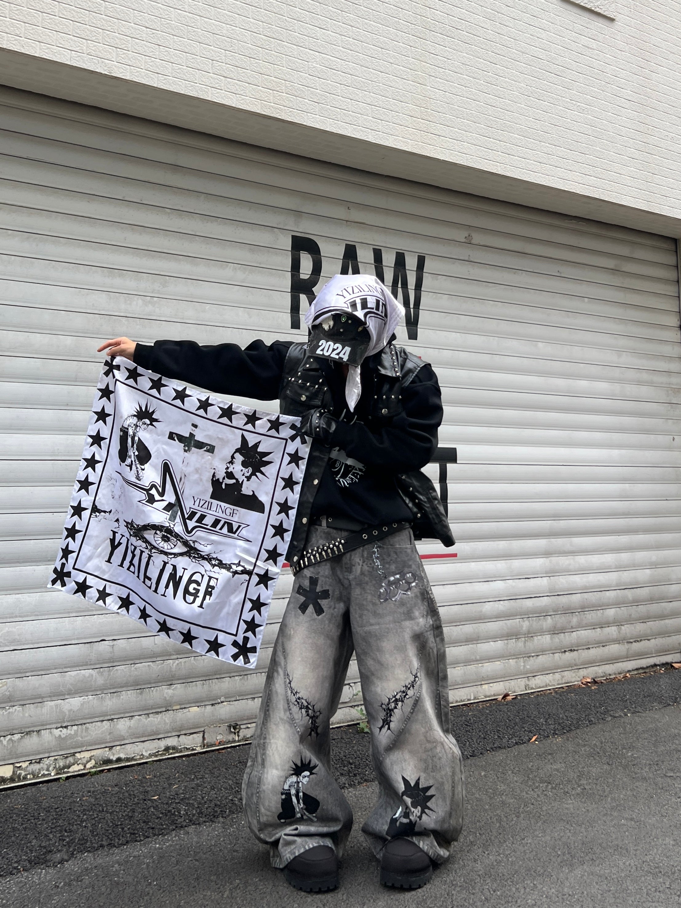 Baggy Unisex Dirty-Dye 3D Printed Denim Pants