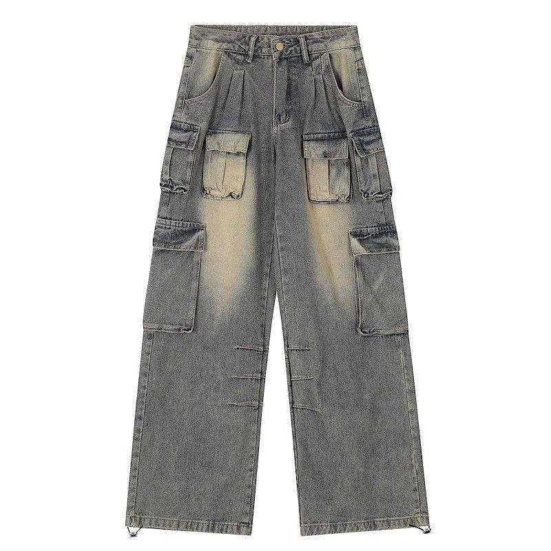 Women's Wide Leg Vintage Washed Workwear Jeans