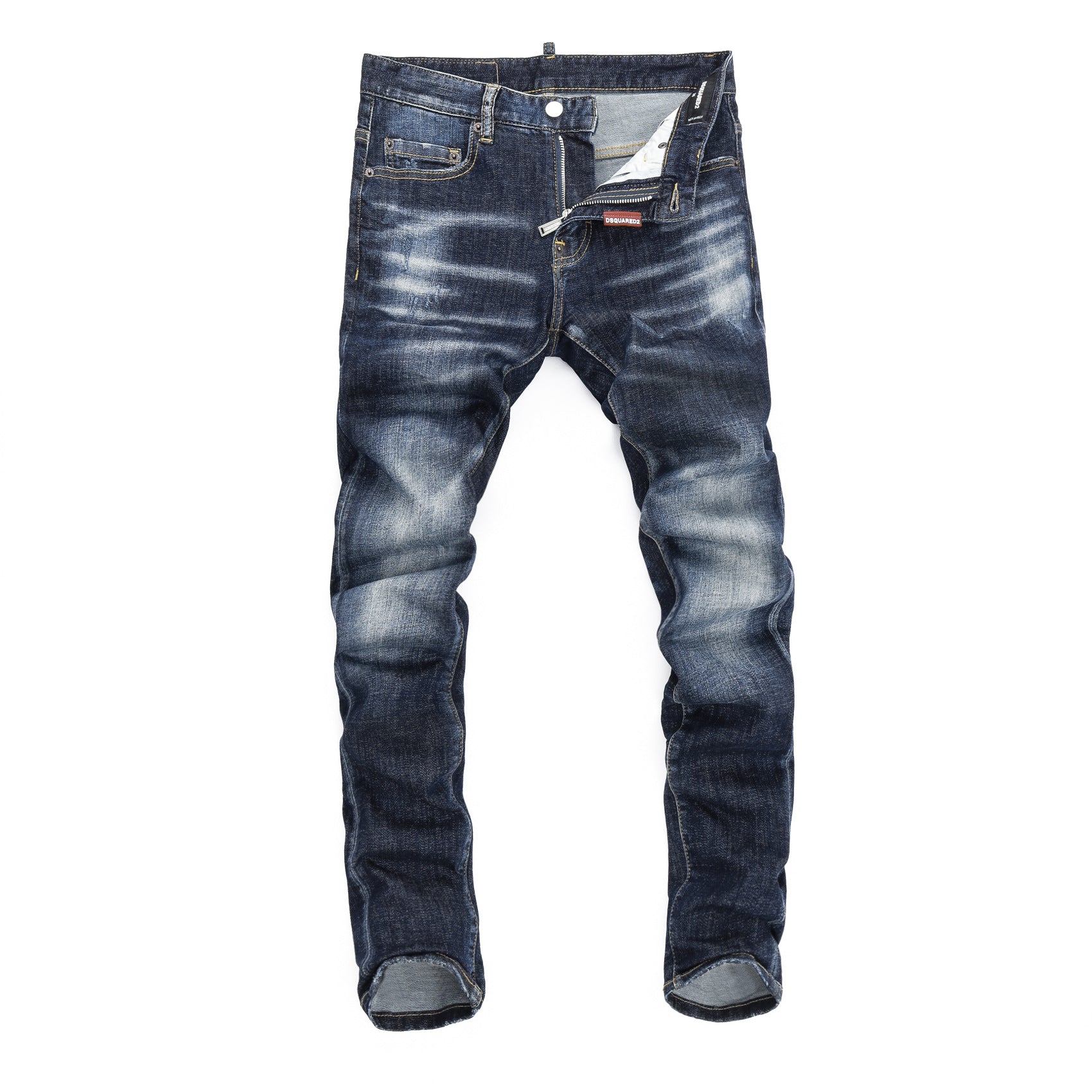 Stretch Washed Inkjet Ripped Tight Jeans Men's Pants