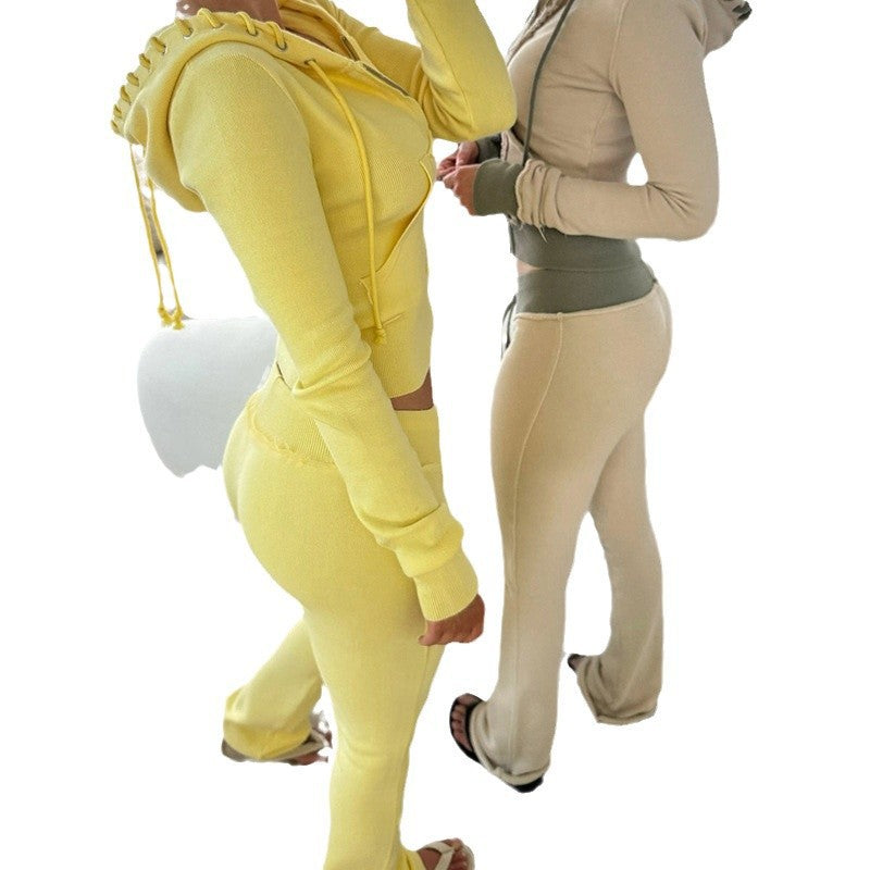 Fashion Color-Block Knit Sweatshirt and Long Pants Set