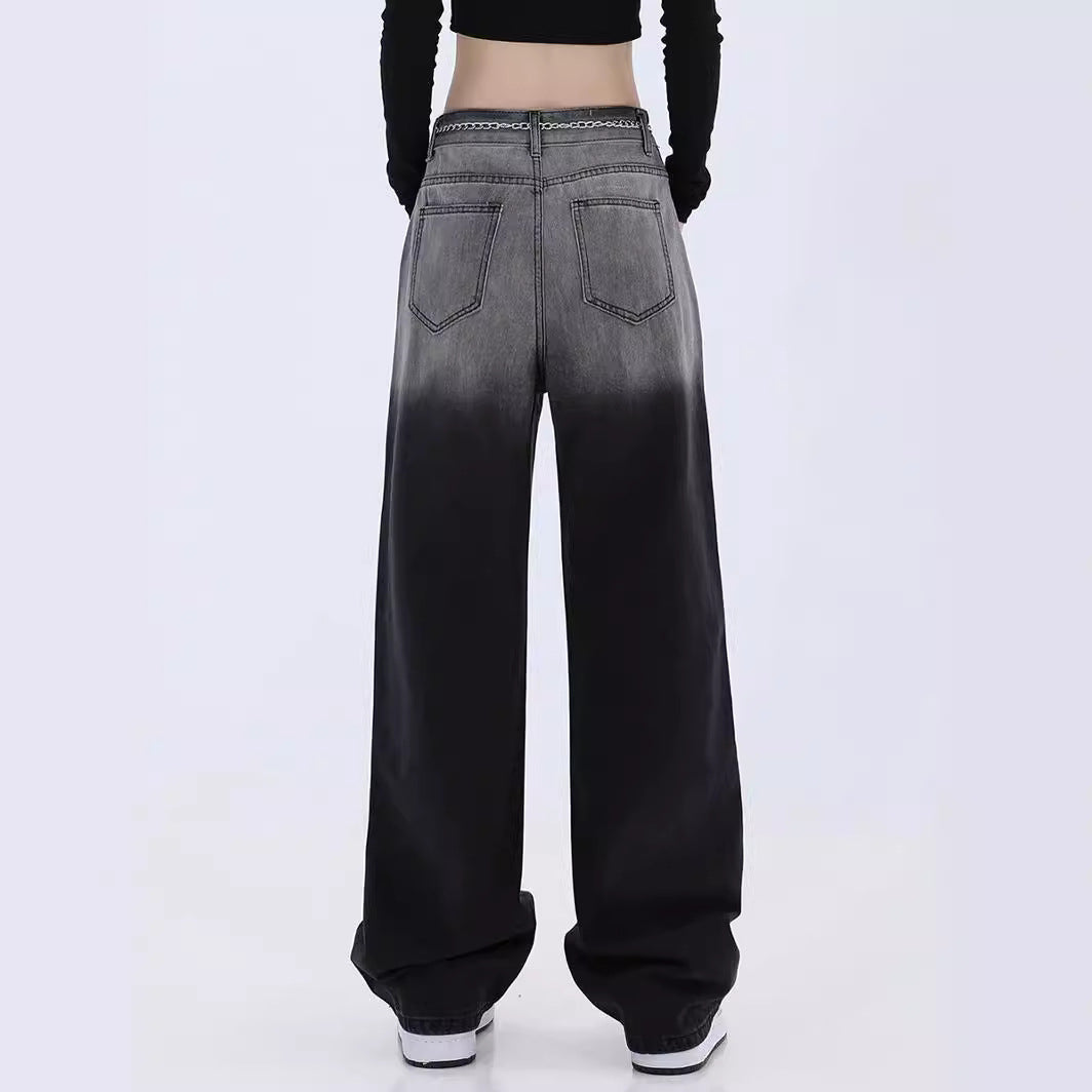 Gradually darkening black jeans for women