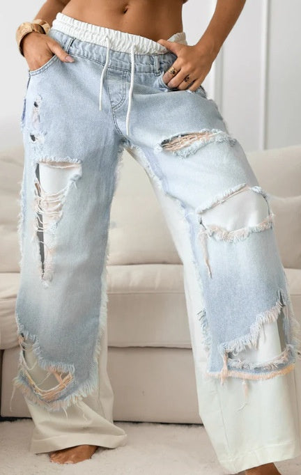 Ripped Laced-Up Street Jeans