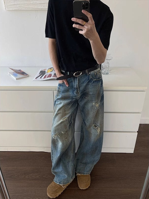 Wasteland style dirty washed effect jeans