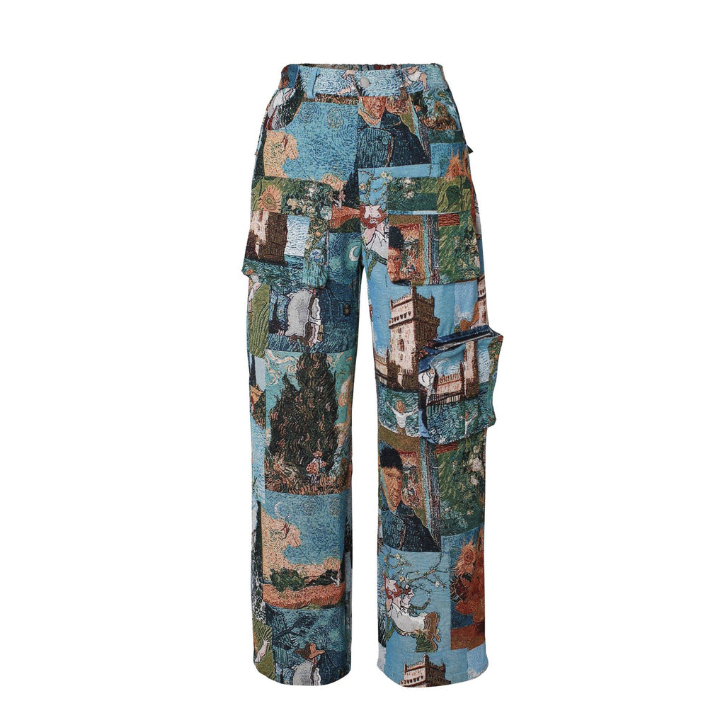 Trend Jacquard Vintage Multi-Pocket Crane Pants