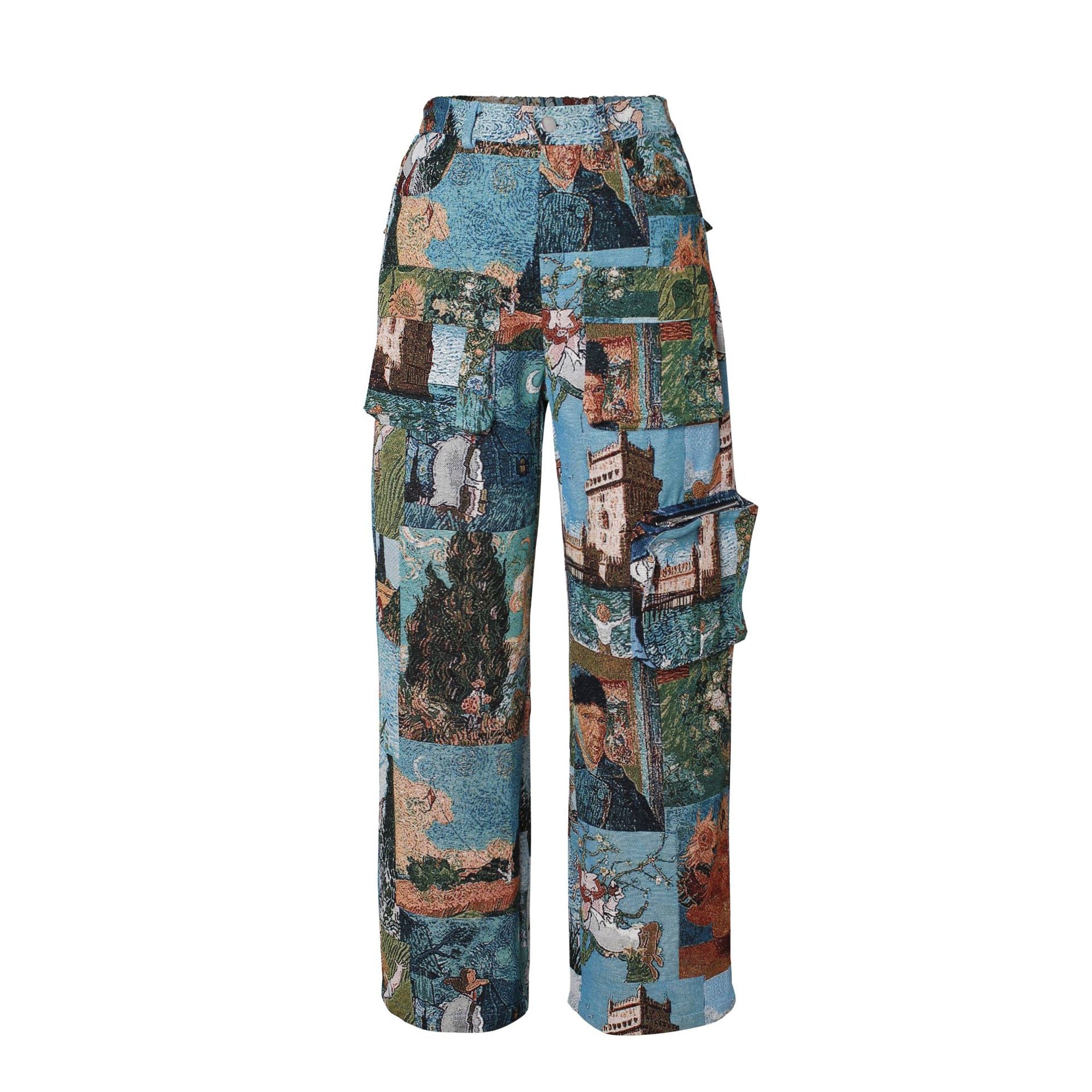 Trend Jacquard Vintage Multi-Pocket Crane Pants