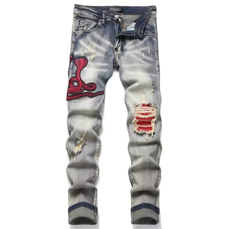 Amiri Slim Fit Embroidered Patch Denim Pants for Men