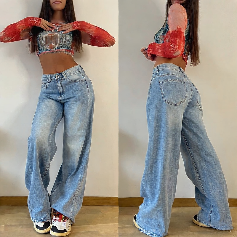 Retro High Waist Wide Leg Women's Jeans