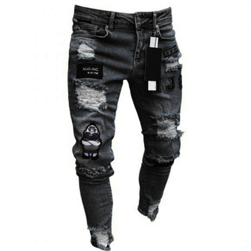 Men's Ripped Skinny Jeans with Zipper Details