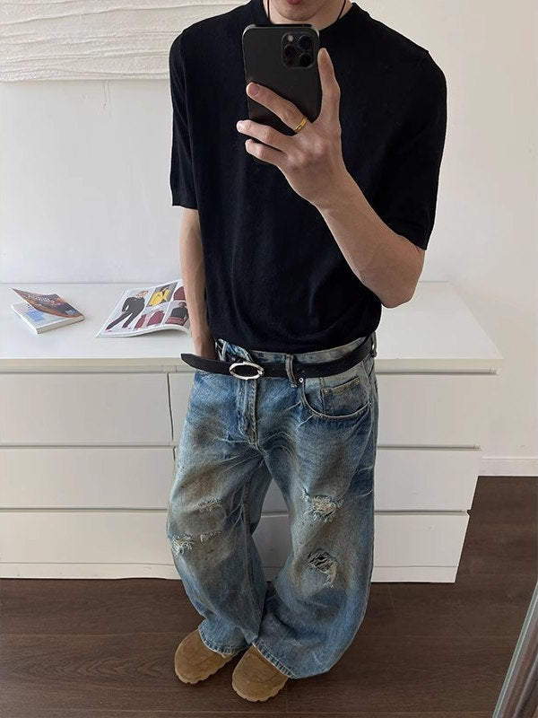 Wasteland style dirty washed effect jeans