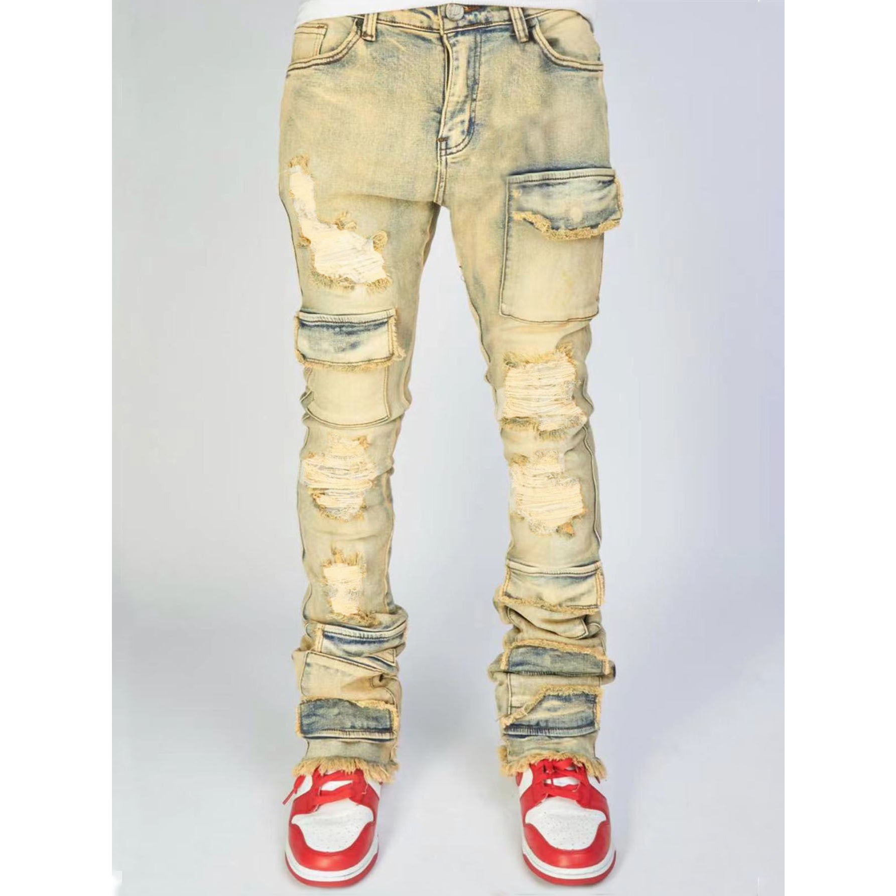 Straight-fit stretch denim pants
