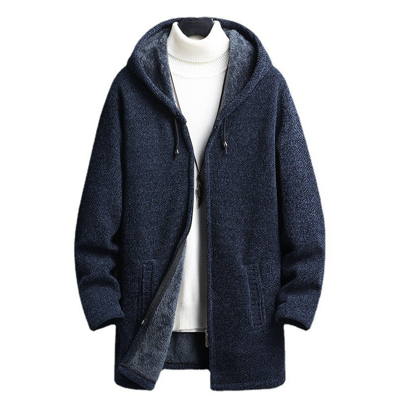 Men's Hooded Sweater Cardigan Autumn Winter Mid-Length Jacket