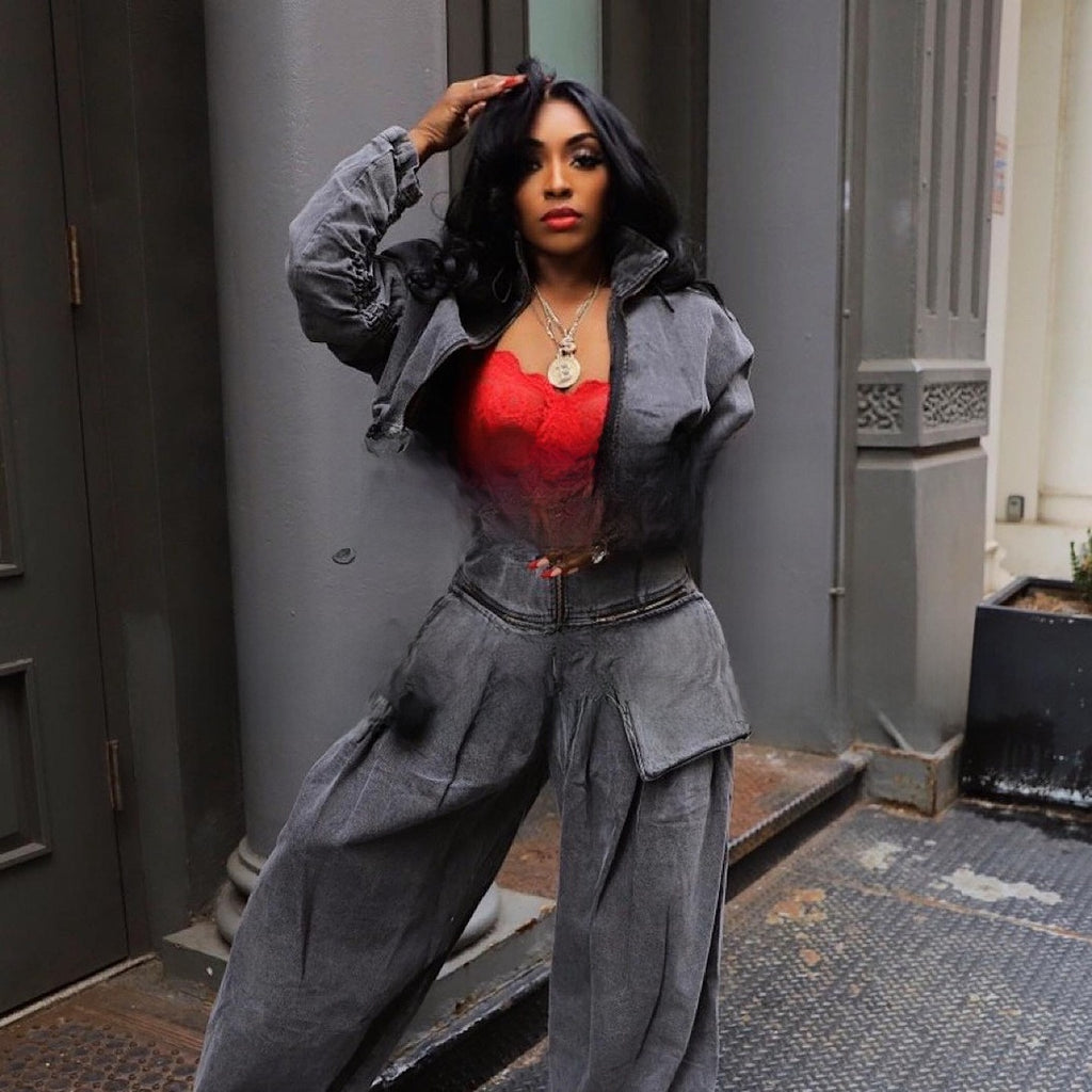 Retro Wide Leg Denim Two-Piece Set