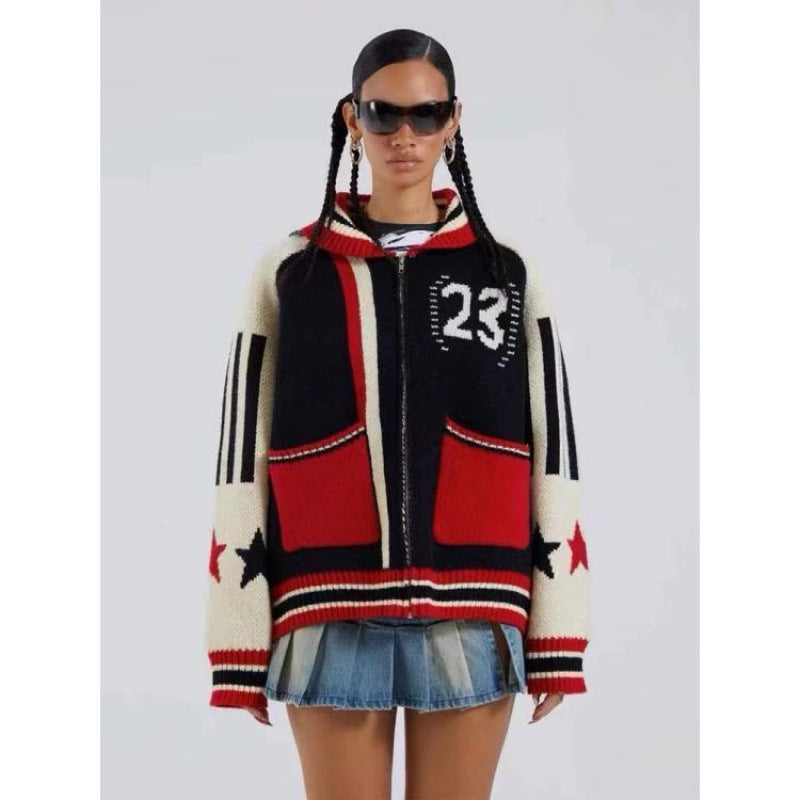 Sweater Cardigan five-pointed star jacquard for women