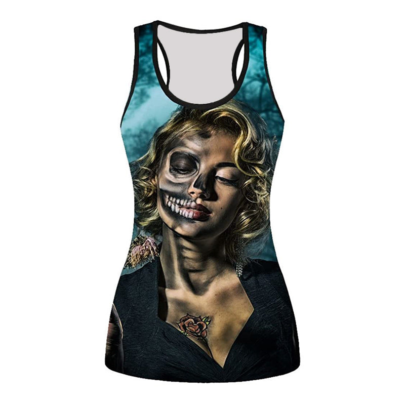 Women's Sleeveless 3D Printed Slim Fit T-Shirt