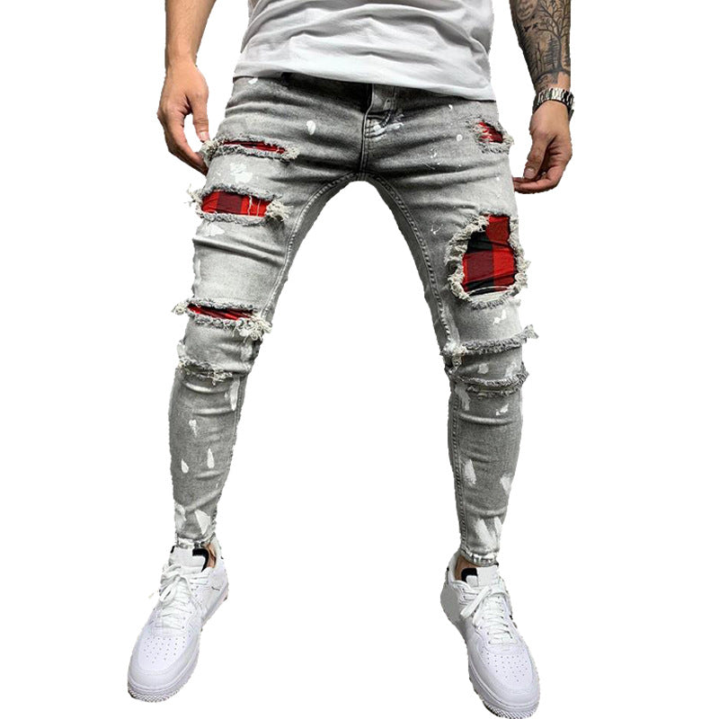 Stretch Ripped Patch Slim Fit Jeans