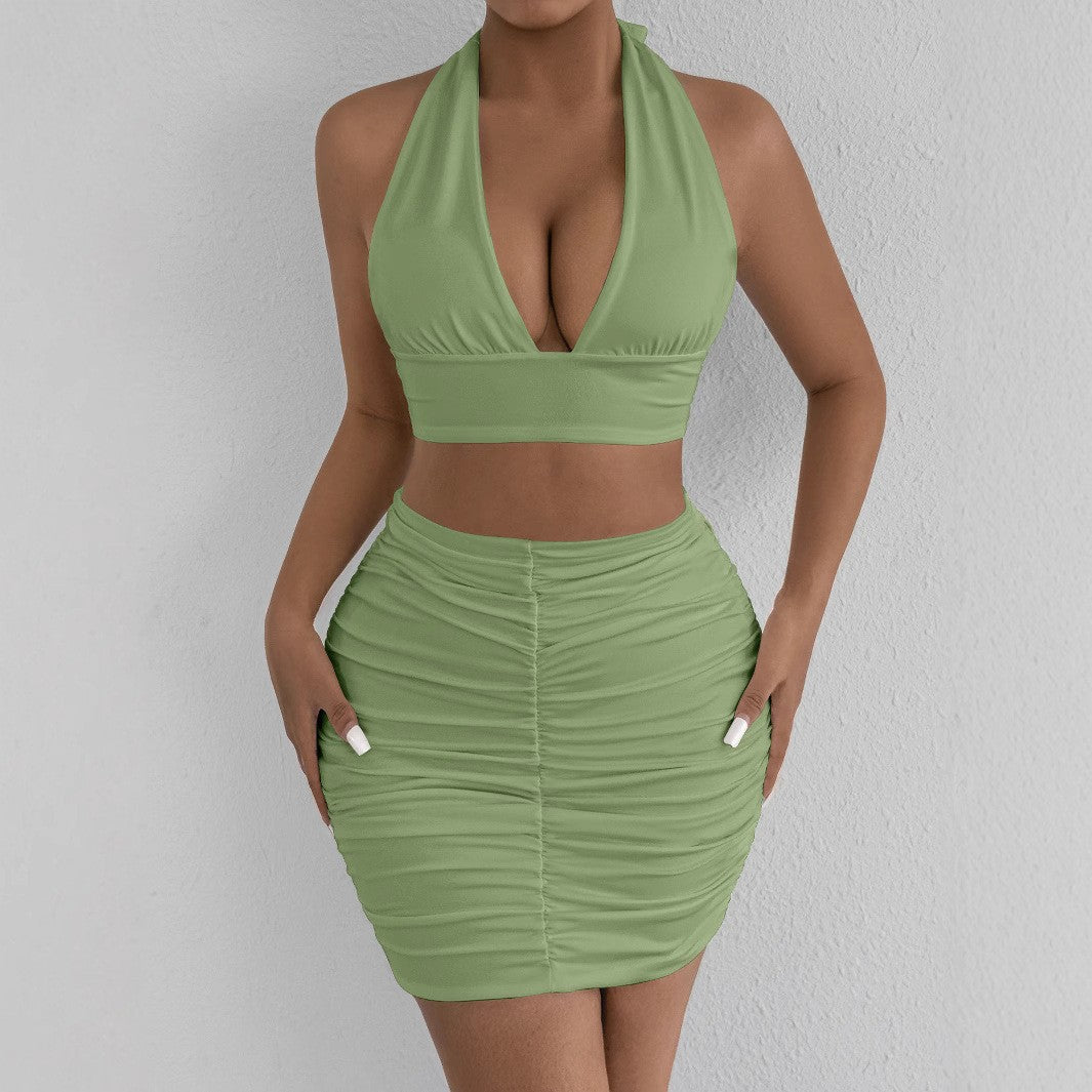 Women's Halter Neck Bodycon Skirt Two-Piece Set