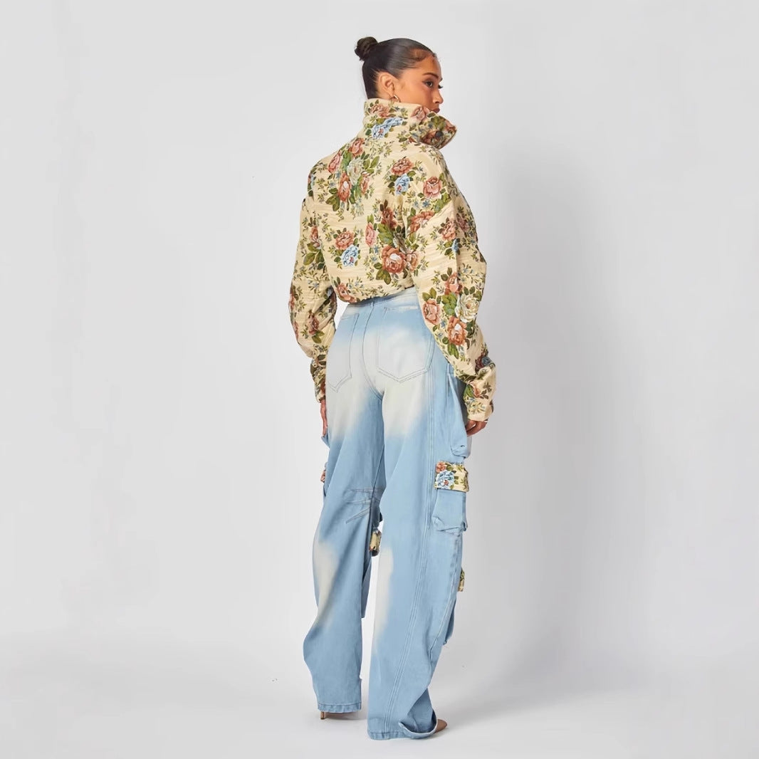 Denim cargo pants set