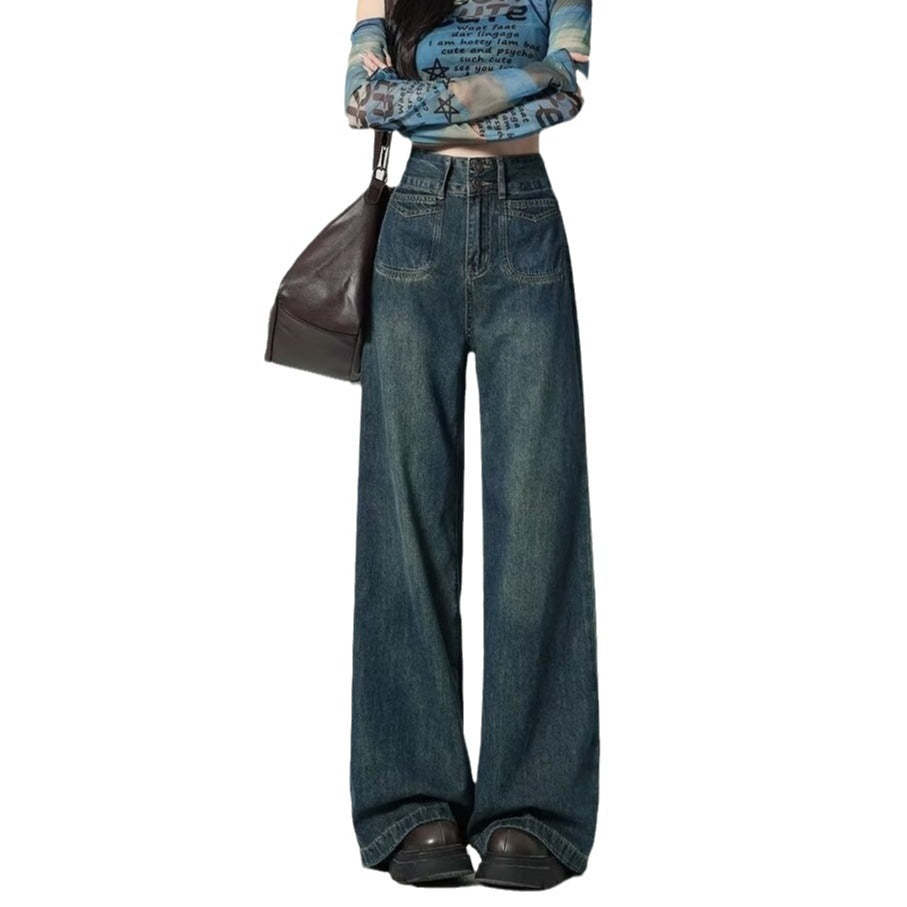 Women High Waist Loose Straight Jeans