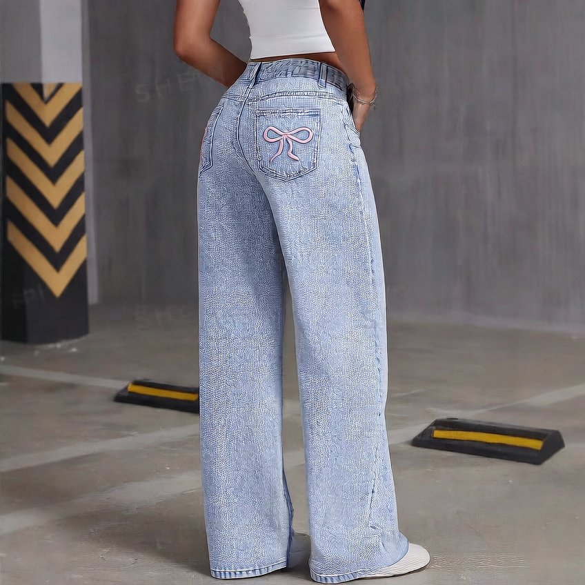 Bows embroidered jeans for men and women